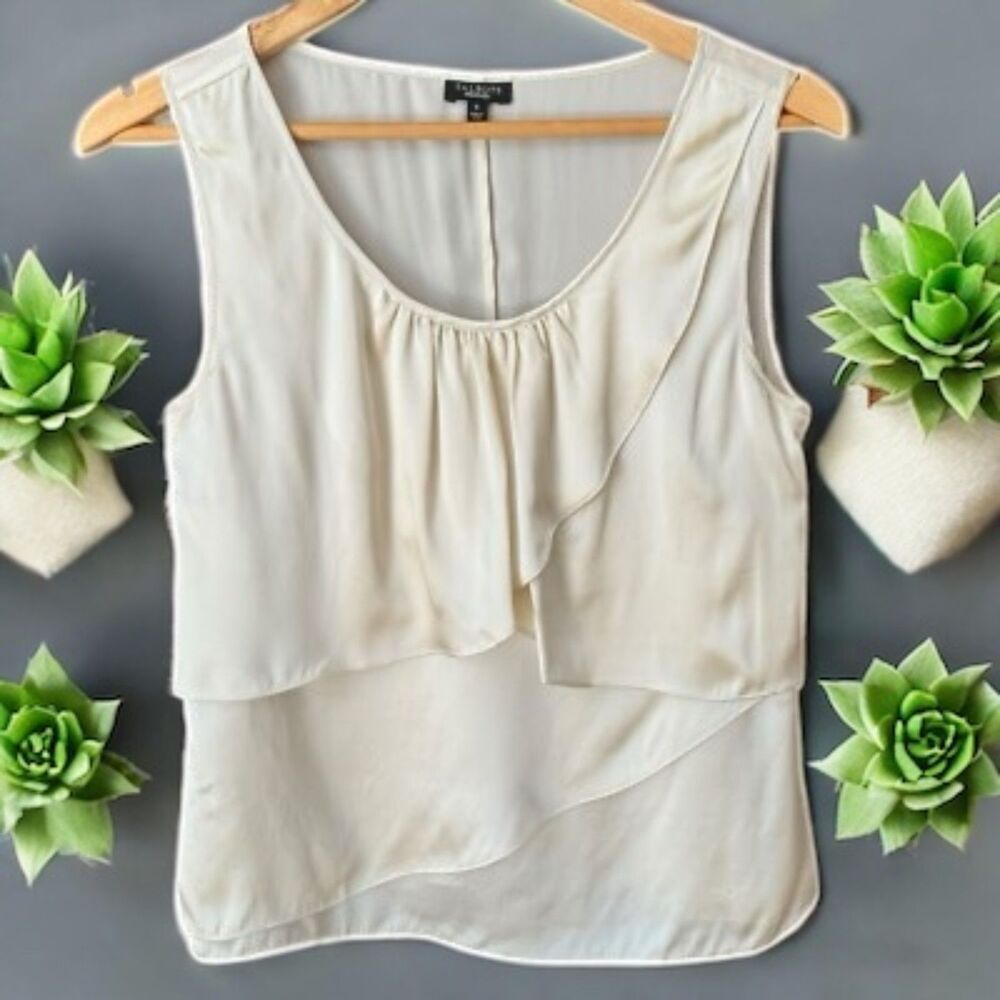 Talbots Silk Cream Asymmetrical Ruffled Blouse